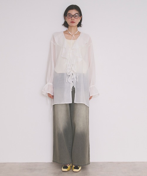 loin nuit（ロワンニュイ）の「choker ruffle sheer blouse / チョーカーラッフルシアーブラウス（シャツ/ブラウス・レディース・イエロー/ホワイト/ブラック/ピンク・FREE）」の20枚目の写真