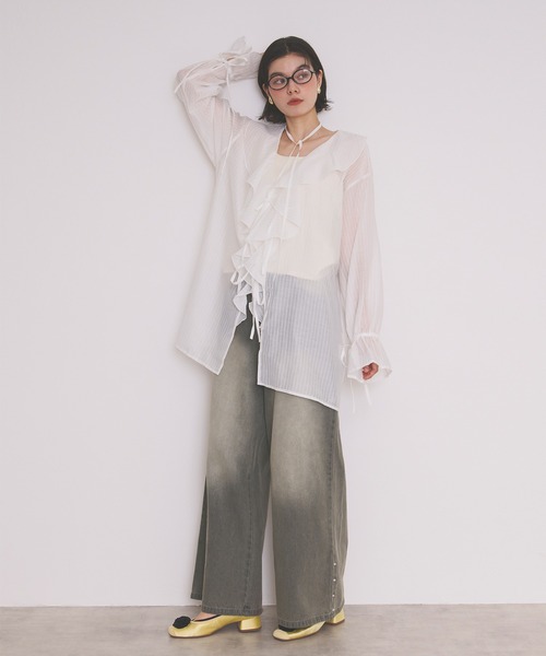loin nuit（ロワンニュイ）の「choker ruffle sheer blouse / チョーカーラッフルシアーブラウス（シャツ/ブラウス・レディース・イエロー/ホワイト/ブラック/ピンク・FREE）」の14枚目の写真