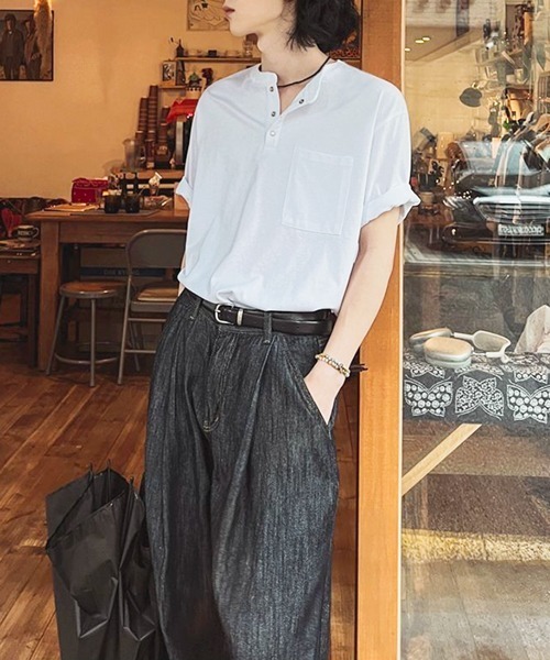 NOWLE（ノウル）の「【NOWLE】スナップボタン ヘンリーネック 半袖 Tシャツ（Tシャツ/カットソー・メンズ・ホワイト/ダークグレー/ブラック/アッシュ・MEDIUM/LARGE/X-LARGE）」の9枚目の写真