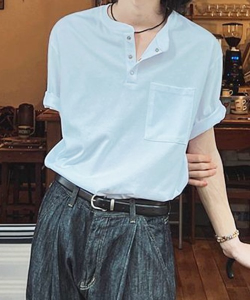NOWLE（ノウル）の「【NOWLE】スナップボタン ヘンリーネック 半袖 Tシャツ（Tシャツ/カットソー・メンズ・ホワイト/ダークグレー/ブラック/アッシュ・MEDIUM/LARGE/X-LARGE）」の12枚目の写真
