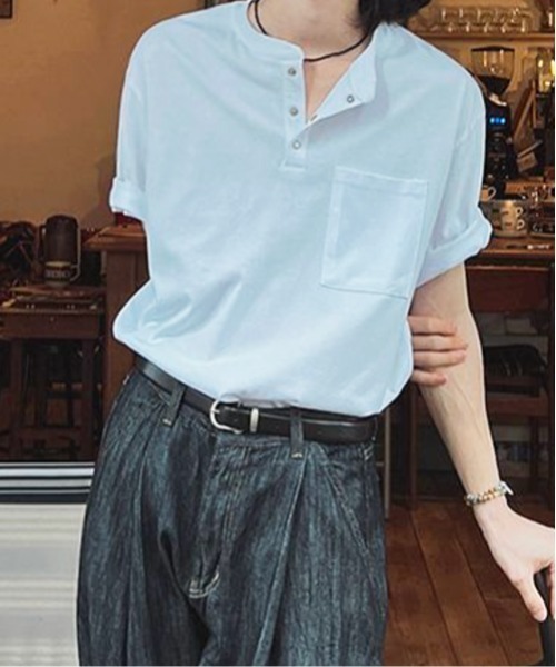 NOWLE（ノウル）の「【NOWLE】スナップボタン ヘンリーネック 半袖 Tシャツ（Tシャツ/カットソー・メンズ・ホワイト/ダークグレー/ブラック/アッシュ・MEDIUM/LARGE/X-LARGE）」の13枚目の写真