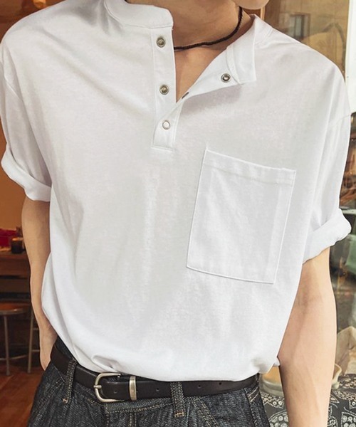 NOWLE（ノウル）の「【NOWLE】スナップボタン ヘンリーネック 半袖 Tシャツ（Tシャツ/カットソー・メンズ・ホワイト/ダークグレー/ブラック/アッシュ・MEDIUM/LARGE/X-LARGE）」の15枚目の写真