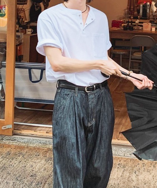 NOWLE（ノウル）の「【NOWLE】スナップボタン ヘンリーネック 半袖 Tシャツ（Tシャツ/カットソー・メンズ・ホワイト/ダークグレー/ブラック/アッシュ・MEDIUM/LARGE/X-LARGE）」の19枚目の写真