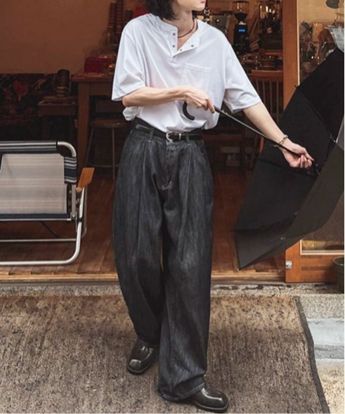 NOWLE（ノウル）の「【NOWLE】スナップボタン ヘンリーネック 半袖 Tシャツ（Tシャツ/カットソー・メンズ・ホワイト/ダークグレー/ブラック/アッシュ・MEDIUM/LARGE/X-LARGE）」の20枚目の写真