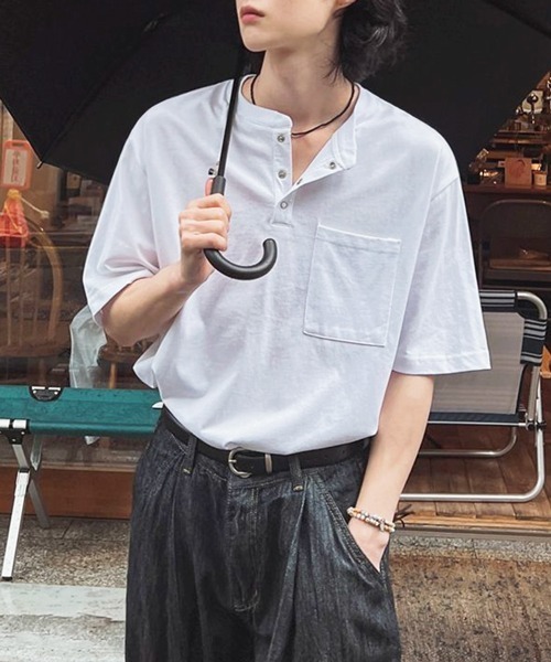 NOWLE（ノウル）の「【NOWLE】スナップボタン ヘンリーネック 半袖 Tシャツ（Tシャツ/カットソー・メンズ・ホワイト/ダークグレー/ブラック/アッシュ・MEDIUM/LARGE/X-LARGE）」の21枚目の写真