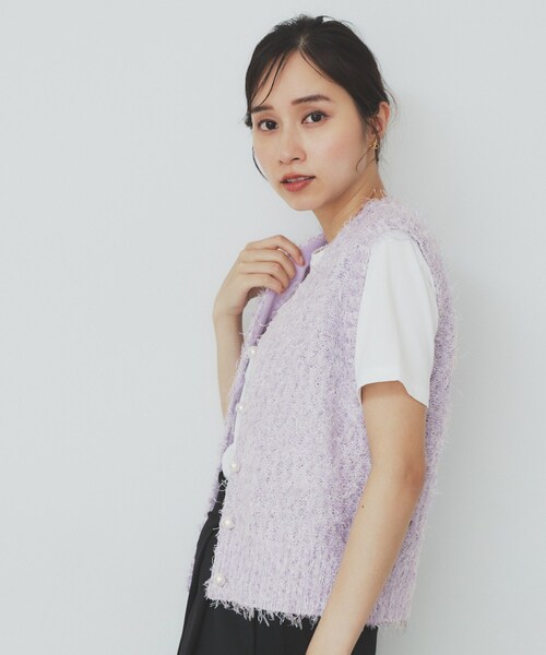 index（インデックス）の「《Can Cam掲載》フリンジシャギーコンパクトベスト【洗濯機洗い可】（ベスト・レディース・パープル/ブラック/オフホワイト・40/38/42）」の15枚目の写真