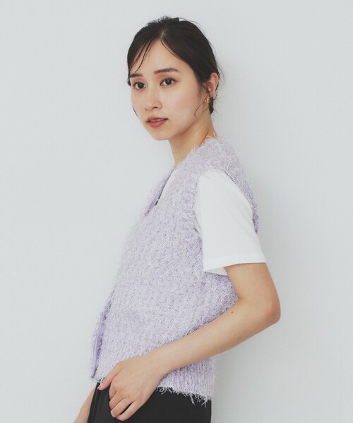 index（インデックス）の「《Can Cam掲載》フリンジシャギーコンパクトベスト【洗濯機洗い可】（ベスト・レディース・パープル/ブラック/オフホワイト・40/38/42）」の19枚目の写真