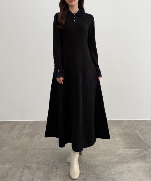 セール】シャギーカラーフレアニットワンピース（ワンピース）｜CENEA