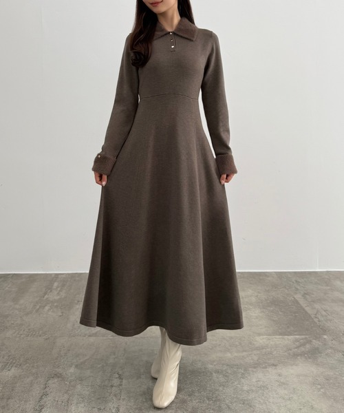 セール】シャギーカラーフレアニットワンピース（ワンピース）｜CENEA