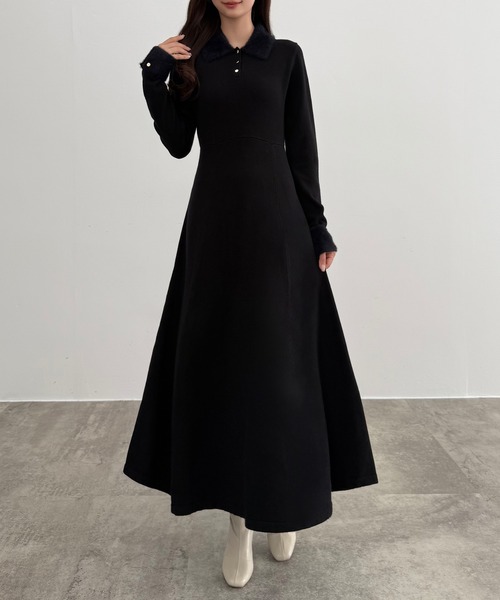 セール】シャギーカラーフレアニットワンピース（ワンピース）｜CENEA