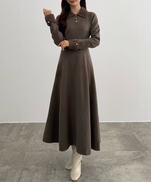 CENEA(セネア)の「シャギーカラーフレアニットワンピース(ワンピース・レディース・モカ/ネイビー/ブラック・MEDIUM/LARGE)」の12枚目の写真