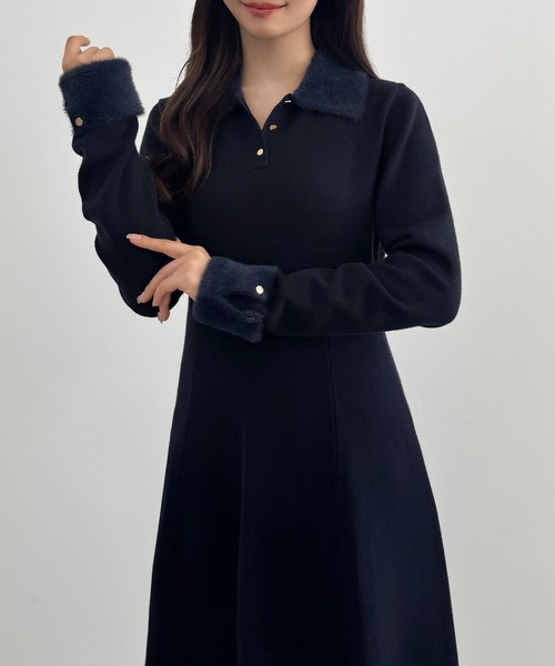 CENEA(セネア)の「シャギーカラーフレアニットワンピース(ワンピース・レディース・モカ/ネイビー/ブラック・MEDIUM/LARGE)」の13枚目の写真