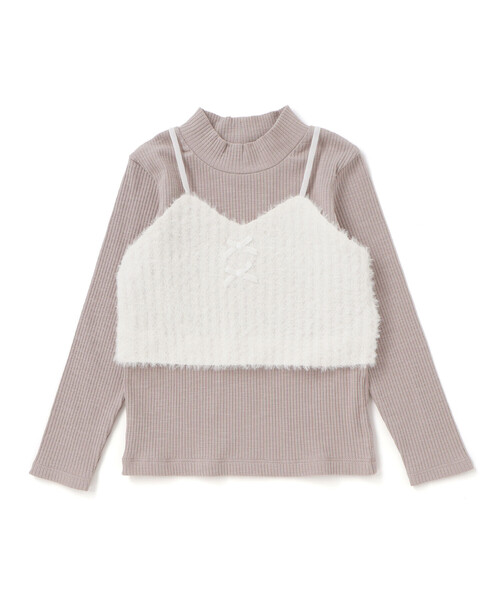 BeBe(ベベ)の「シャギーニットキャミビスチェ+テレコハイネック長袖Tシャツセット(Tシャツ/カットソー・キッズ・グレー/オフホワイト・140cm/130cm/150cm/120cm/110cm)」の8枚目の写真