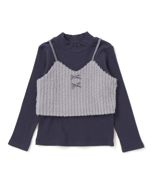 BeBe(ベベ)の「シャギーニットキャミビスチェ+テレコハイネック長袖Tシャツセット(Tシャツ/カットソー・キッズ・グレー/オフホワイト・140cm/130cm/150cm/120cm/110cm)」の12枚目の写真