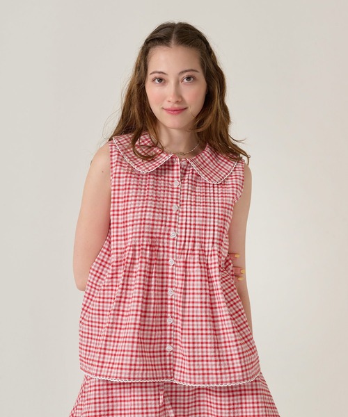 TINA：JOJUN（ティーナジョジュン）の「フラットカラー ノースリーブ ブラウス TINA：JOJUN（シャツ/ブラウス・レディース・ネイビー/レッド・M）」の9枚目の写真