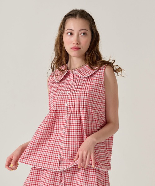 TINA：JOJUN（ティーナジョジュン）の「フラットカラー ノースリーブ ブラウス TINA：JOJUN（シャツ/ブラウス・レディース・ネイビー/レッド・M）」の8枚目の写真