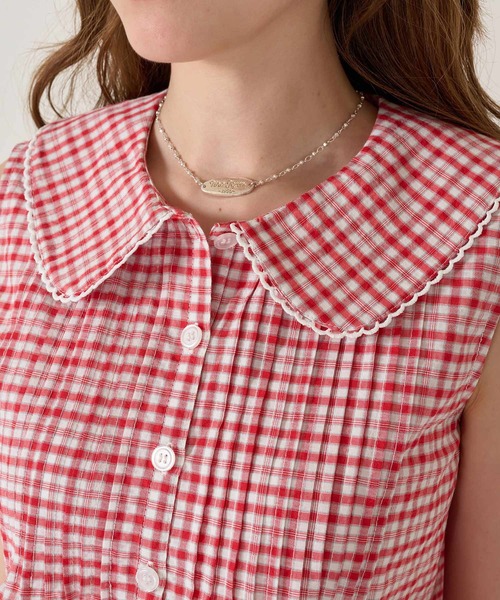 TINA：JOJUN（ティーナジョジュン）の「フラットカラー ノースリーブ ブラウス TINA：JOJUN（シャツ/ブラウス・レディース・ネイビー/レッド・M）」の7枚目の写真