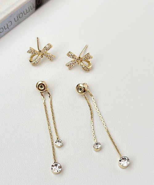 VIBGYOR(ヴィブジョー)の「【IZU】 リボンモチーフ&ロングチェーンピアス/上品2wayデザイン(ゴールド/シルバー)(ピアス(両耳用)・レディース・シルバー/ゴールド・FREE)」の5枚目の写真