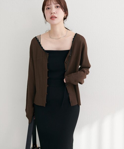 natural couture（ナチュラルクチュール）の「配色リボン透かし編みカーディガン（カーディガン/ボレロ・レディース・ブラック/ブラウン/オフホワイト・FREE）」の15枚目の写真