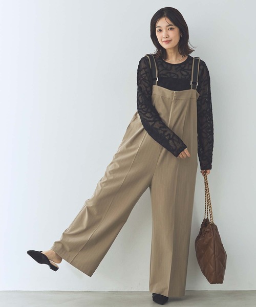 Gready Brilliant(グレディブリリアン)の「ピンストライプジップサロペ(ワンピース・レディース・グレー/ベージュ・FREE)」の2枚目の写真