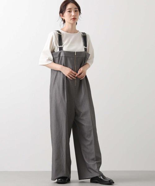 Gready Brilliant(グレディブリリアン)の「ピンストライプジップサロペ(ワンピース・レディース・グレー/ベージュ・FREE)」の1枚目の写真