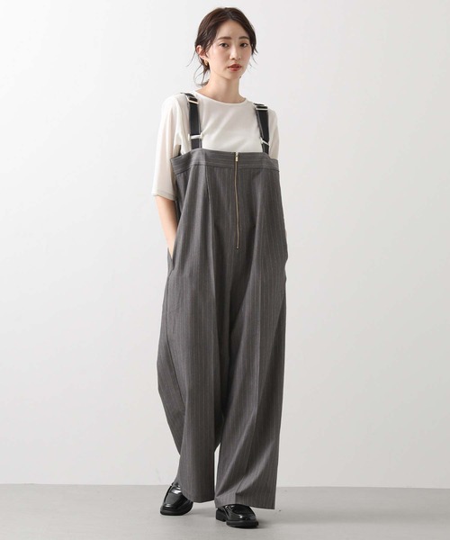 Gready Brilliant(グレディブリリアン)の「ピンストライプジップサロペ(ワンピース・レディース・グレー/ベージュ・FREE)」の3枚目の写真