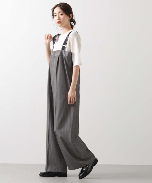 Gready Brilliant(グレディブリリアン)の「ピンストライプジップサロペ(ワンピース・レディース・グレー/ベージュ・FREE)」の4枚目の写真