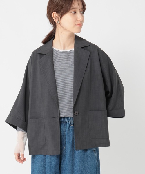 studio CLIP（スタディオクリップ）の「アソートドルマンハーフスリーブジャケット（テーラードジャケット・レディース・オフホワイト/カーキ/チャコール・FREE）」の3枚目の写真