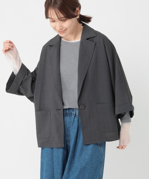 studio CLIP（スタディオクリップ）の「アソートドルマンハーフスリーブジャケット（テーラードジャケット・レディース・オフホワイト/カーキ/チャコール・FREE）」の10枚目の写真