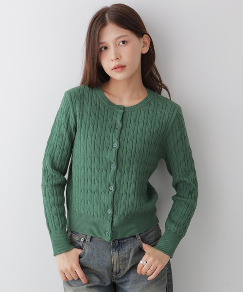 VIVID LADY（ビビッドレディー）の「ケーブル編み ニットカーディガン（カーディガン/ボレロ・レディース・レッド/グリーン/ネイビー/クリーム/グレー・FREE）」の3枚目の写真