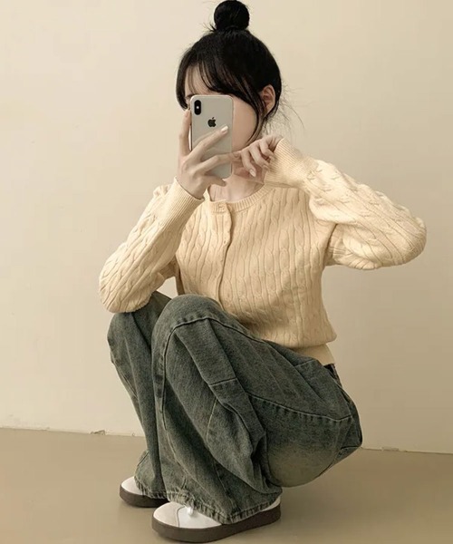 VIVID LADY（ビビッドレディー）の「ケーブル編み ニットカーディガン（カーディガン/ボレロ・レディース・レッド/グリーン/ネイビー/クリーム/グレー・FREE）」の20枚目の写真