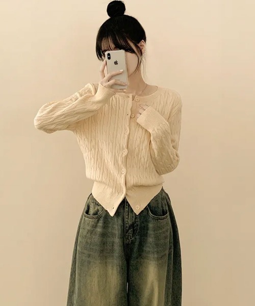 VIVID LADY（ビビッドレディー）の「ケーブル編み ニットカーディガン（カーディガン/ボレロ・レディース・レッド/グリーン/ネイビー/クリーム/グレー・FREE）」の21枚目の写真