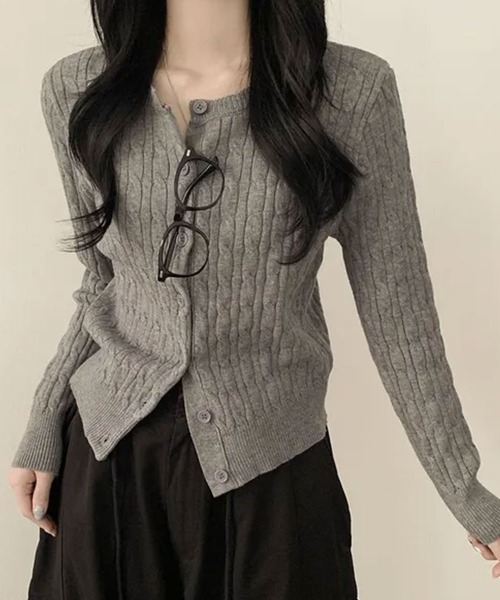 VIVID LADY（ビビッドレディー）の「ケーブル編み ニットカーディガン（カーディガン/ボレロ・レディース・レッド/グリーン/ネイビー/クリーム/グレー・FREE）」の14枚目の写真