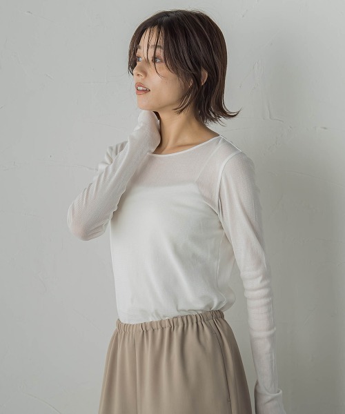 Droite lautreamont（ドロワットロートレアモン）の「コットンサラチュールカットソー≪手洗い可能≫（Tシャツ/カットソー・レディース・ブラウン/ブラック/オフホワイト・M）」の2枚目の写真