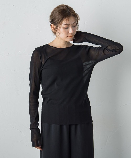 Droite lautreamont（ドロワットロートレアモン）の「コットンサラチュールカットソー≪手洗い可能≫（Tシャツ/カットソー・レディース・ブラウン/ブラック/オフホワイト・M）」の3枚目の写真