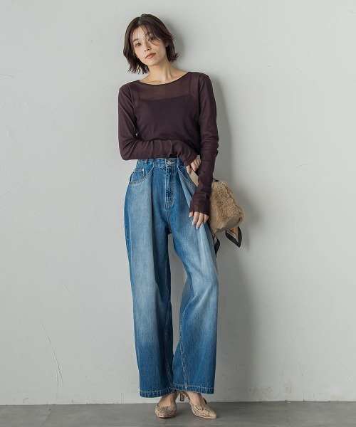 Droite lautreamont（ドロワットロートレアモン）の「コットンサラチュールカットソー≪手洗い可能≫（Tシャツ/カットソー・レディース・ブラウン/ブラック/オフホワイト・M）」の19枚目の写真