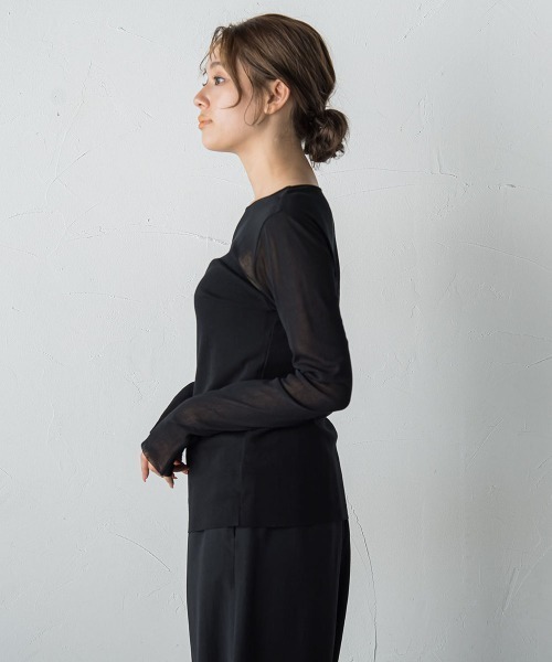 Droite lautreamont（ドロワットロートレアモン）の「コットンサラチュールカットソー≪手洗い可能≫（Tシャツ/カットソー・レディース・ブラウン/ブラック/オフホワイト・M）」の9枚目の写真