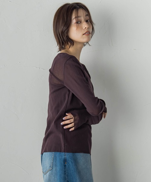 Droite lautreamont（ドロワットロートレアモン）の「コットンサラチュールカットソー≪手洗い可能≫（Tシャツ/カットソー・レディース・ブラウン/ブラック/オフホワイト・M）」の16枚目の写真