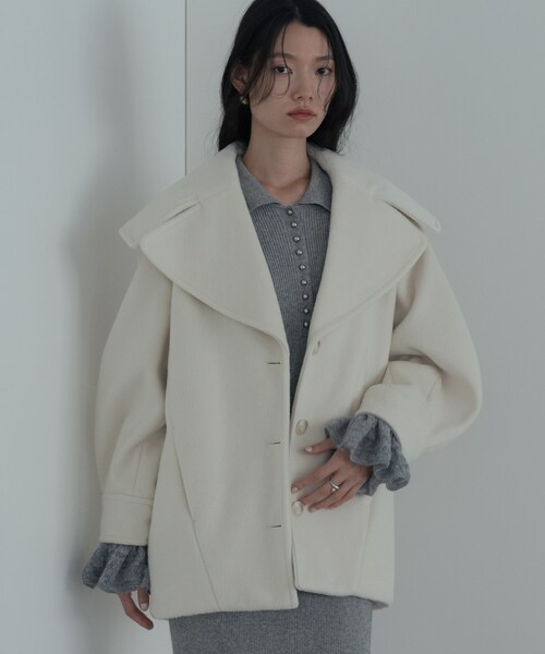 GALLEST（ギャレスト）の「ビッグカラーダブルフェイスコート（チェスターコート・レディース・チャコールグレー/オフホワイト・38）」の13枚目の写真