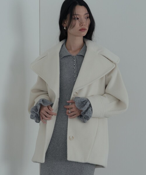 GALLEST（ギャレスト）の「ビッグカラーダブルフェイスコート（チェスターコート・レディース・チャコールグレー/オフホワイト・38）」の15枚目の写真