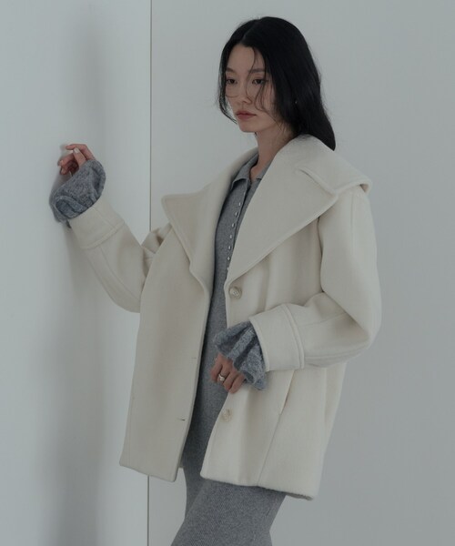 GALLEST（ギャレスト）の「ビッグカラーダブルフェイスコート（チェスターコート・レディース・チャコールグレー/オフホワイト・38）」の17枚目の写真