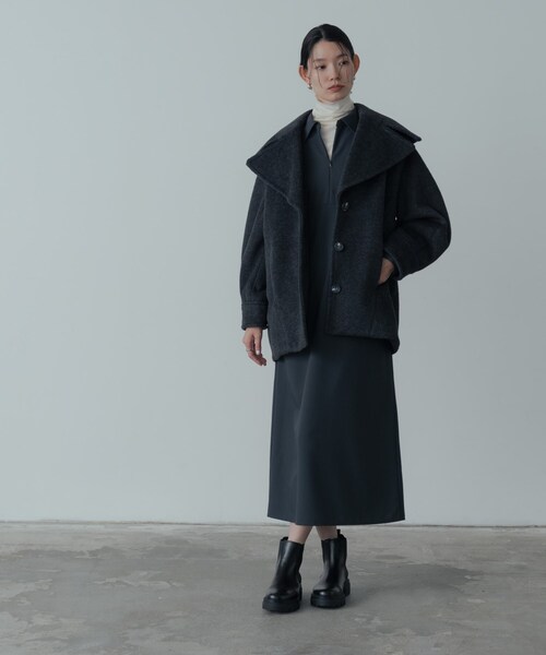 GALLEST（ギャレスト）の「ビッグカラーダブルフェイスコート（チェスターコート・レディース・チャコールグレー/オフホワイト・38）」の22枚目の写真