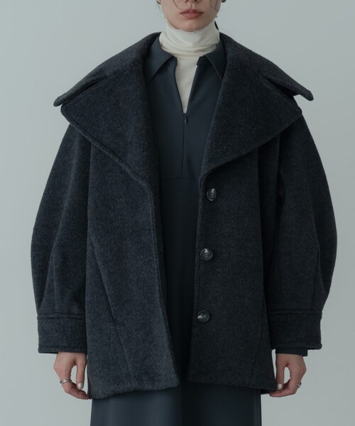 GALLEST（ギャレスト）の「ビッグカラーダブルフェイスコート（チェスターコート・レディース・チャコールグレー/オフホワイト・38）」の3枚目の写真