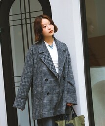 Ray BEAMS | チェック ビーバー ダブル ハーフコート(ステンカラーコート)