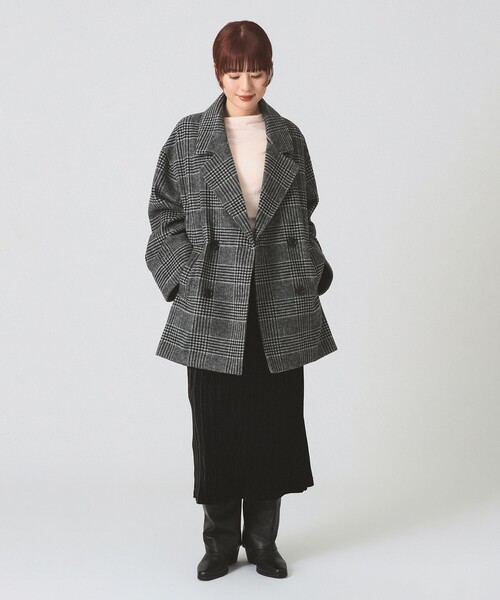 BEAMS パープル系チェック コート　サイズ1 レディース 紫系チェック コート BEAMS パープル系チェック