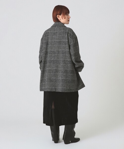 BEAMS パープル系チェック コート　サイズ1 レディース 紫系チェック コート BEAMS パープル系チェック