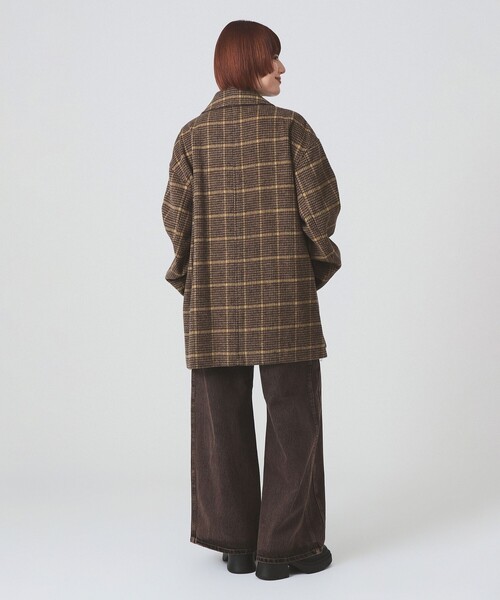 Ray BEAMS（レイビームス）の「チェック ビーバー ダブル ハーフコート（ステンカラーコート・レディース・グレー/ダークブラウン・0/1）」の16枚目の写真