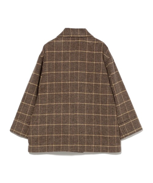 Ray BEAMS（レイビームス）の「チェック ビーバー ダブル ハーフコート（ステンカラーコート・レディース・グレー/ダークブラウン・0/1）」の6枚目の写真