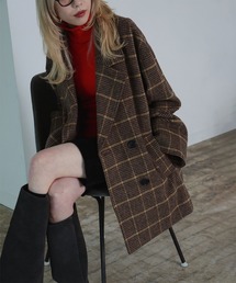 Ray BEAMS | チェック ビーバー ダブル ハーフコート(ステンカラーコート)