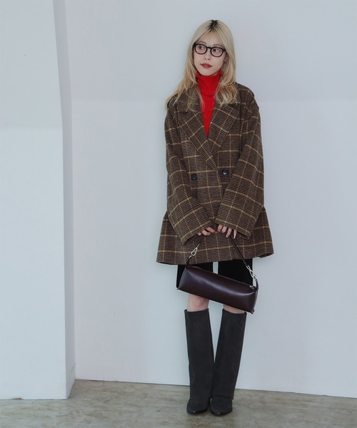 セール】チェック ビーバー ダブル ハーフコート（その他アウター